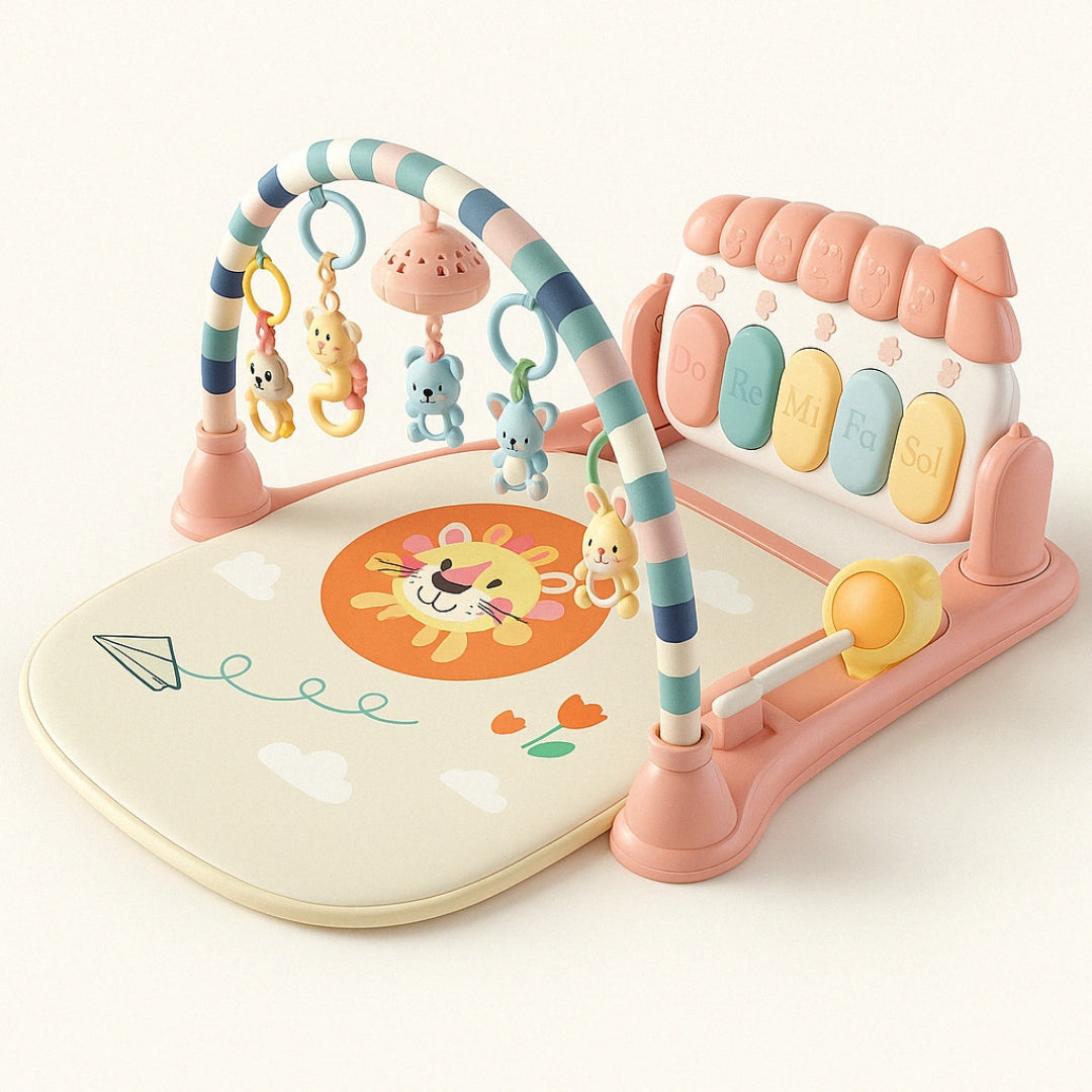 Tapis éveil bébé avec piano lumineux et arche de jouets